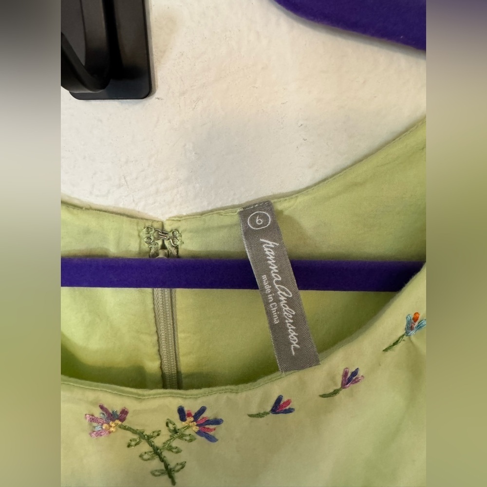 Hanna Andersson Womens Embroidered Cotton Dress Green Floral Ruffle Size 6 EUC - Picture 4 of 7